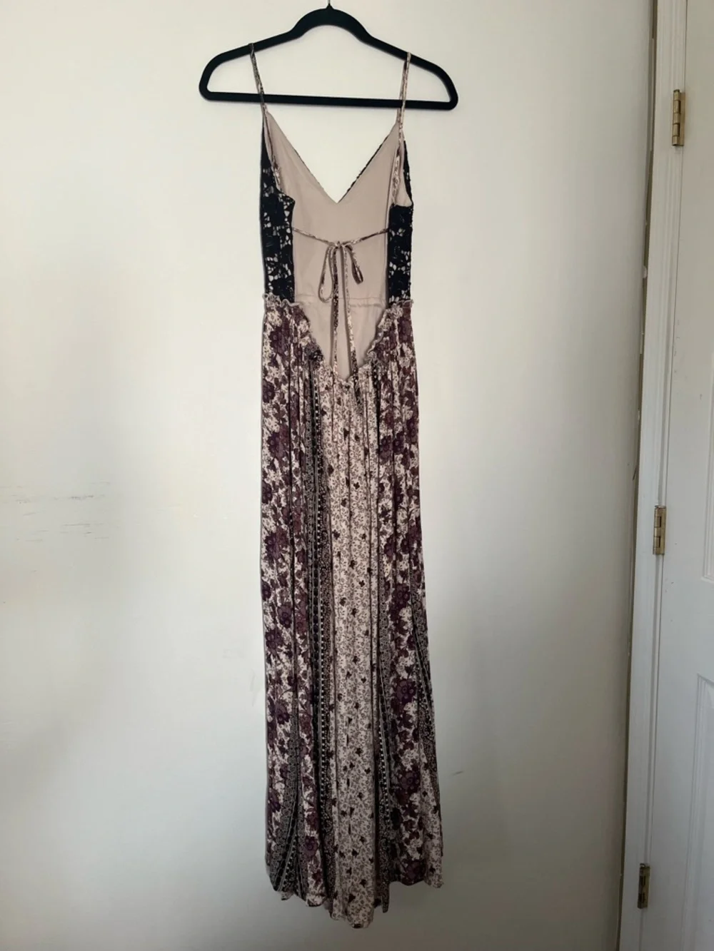Boho Maxi Crochet Knit Dress Womens Medium Black Cream Floral Beach Festival - Picture 5 of 9